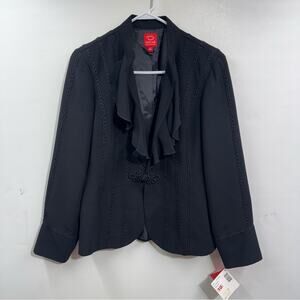 Oscar‎ De La Renta Blazer Jacket Black Ruffle Neck Ribbon Detail Size 10 New